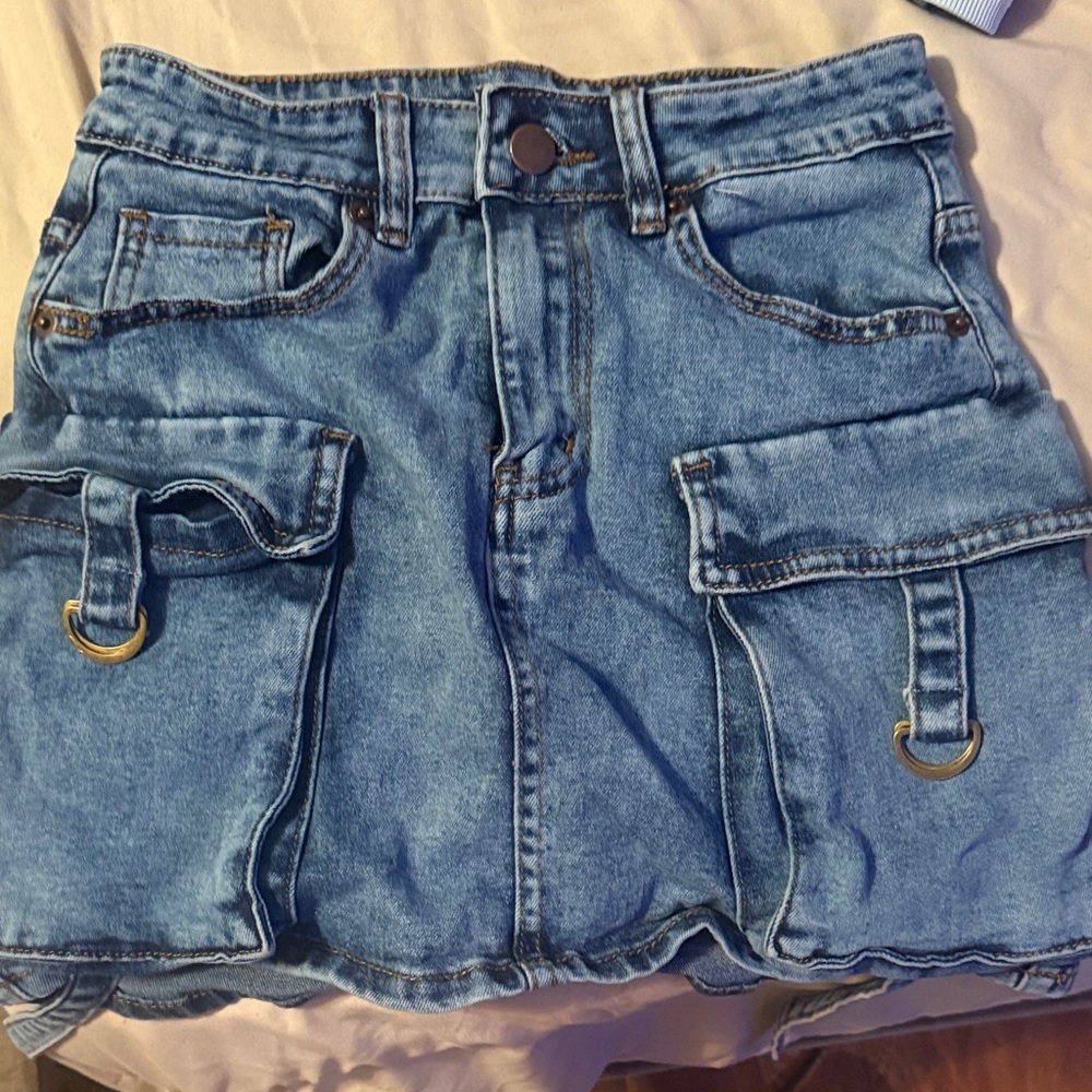 Denim Mini Skirt with Cargo Pockets - Dark Blue